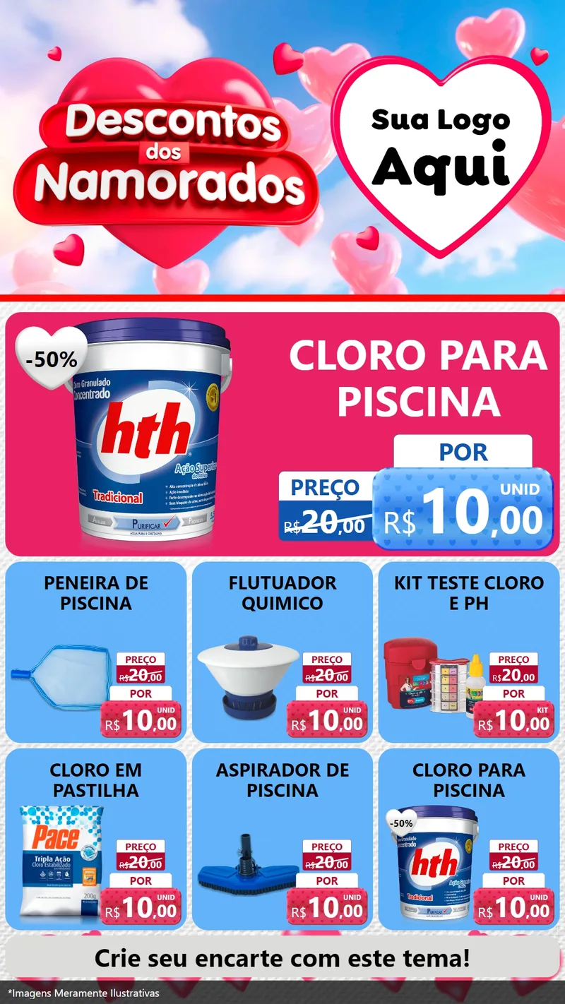 Modelo de Rede Social para Stories com o tema Descontos dos Namorados para Produtos para Piscina