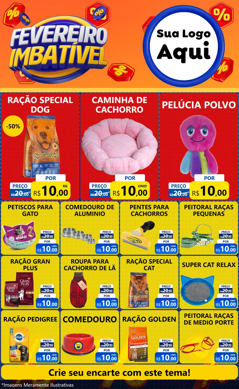 Modelo de Encarte para Encarte Grande com o tema Fevereiro Imbatível para Pet Shop