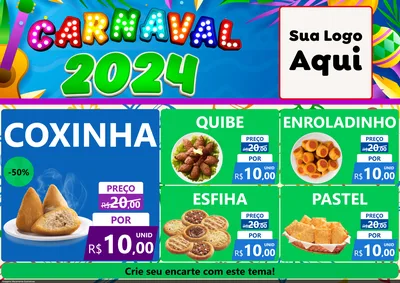 Modelo de Encarte para Encarte A4 Horizontal com o tema Carnaval 2027 para Salgadaria