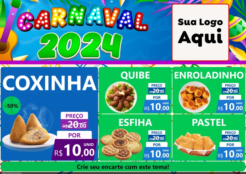 Modelo de Encarte para Encarte A4 Horizontal com o tema Carnaval 2027 para Salgadaria