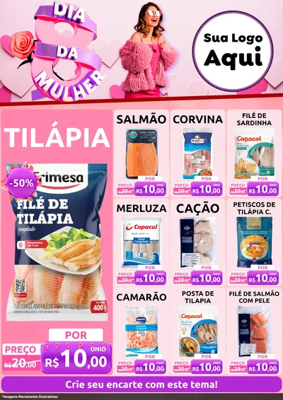 Modelo de Encarte para Encarte A4 Vertical com o tema Dia da Mulher para Peixaria