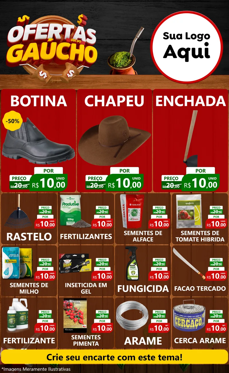 Modelo de Encarte para Encarte Grande com o tema Ofertas Dia do Gaúcho para Agropecuária