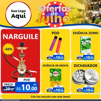 Modelo de Rede Social para Feed Facebook com o tema Ofertas de Julho para Tabacaria