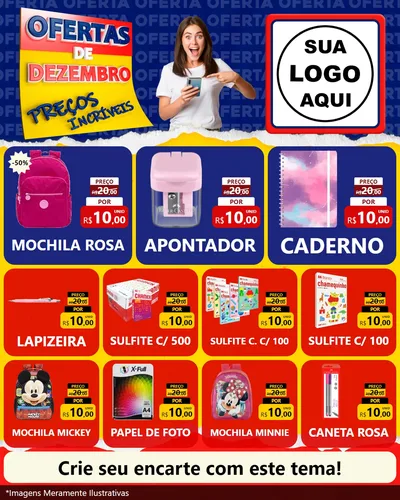 Modelo de Rede Social para Feed Instagram com o tema Ofertas de Dezembro - Preços Incríveis para Papelaria