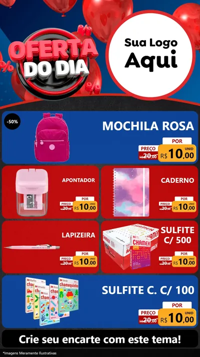 Modelo de TV para TV Vertical com o tema Oferta do Dia para Papelaria