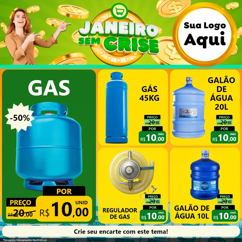 Modelo de Rede Social para Feed Facebook com o tema Janeiro Sem Crise para Água e gás