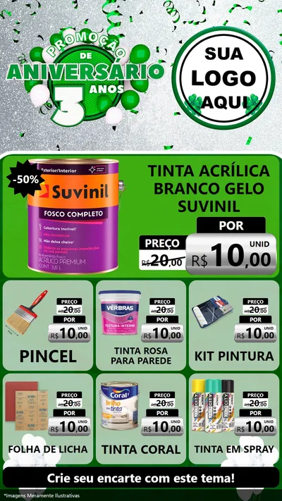 Modelo de Rede Social para Stories com o tema Promoção de Aniversário - 3 Anos para Tintas e Ferramentas