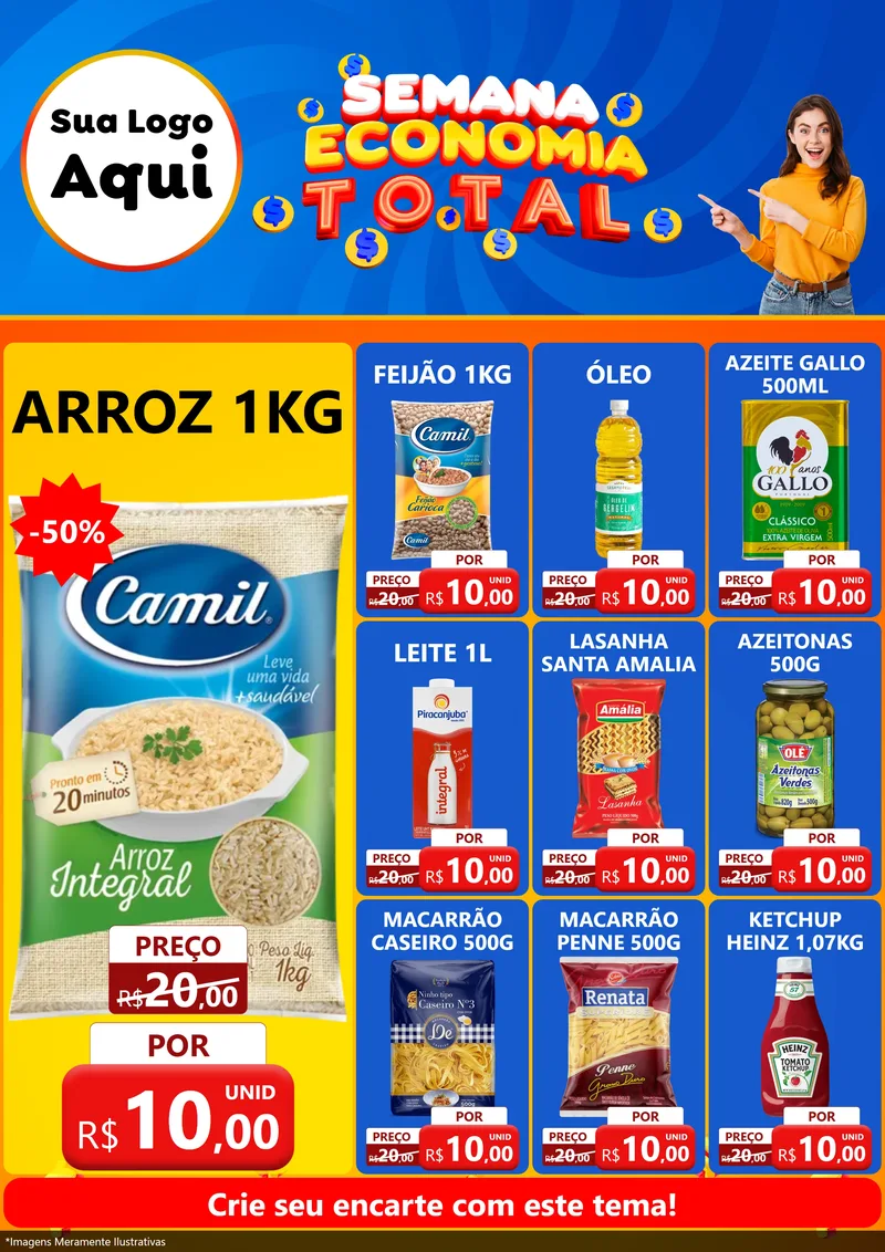 Modelo de Encarte para Encarte A4 Vertical com o tema Semana Economia Total para Supermercado
