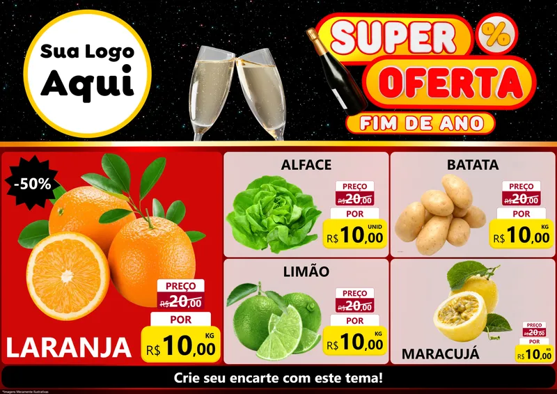 Modelo de Encarte para Encarte A4 Horizontal com o tema Super Oferta Fim de Ano para Hortifrúti