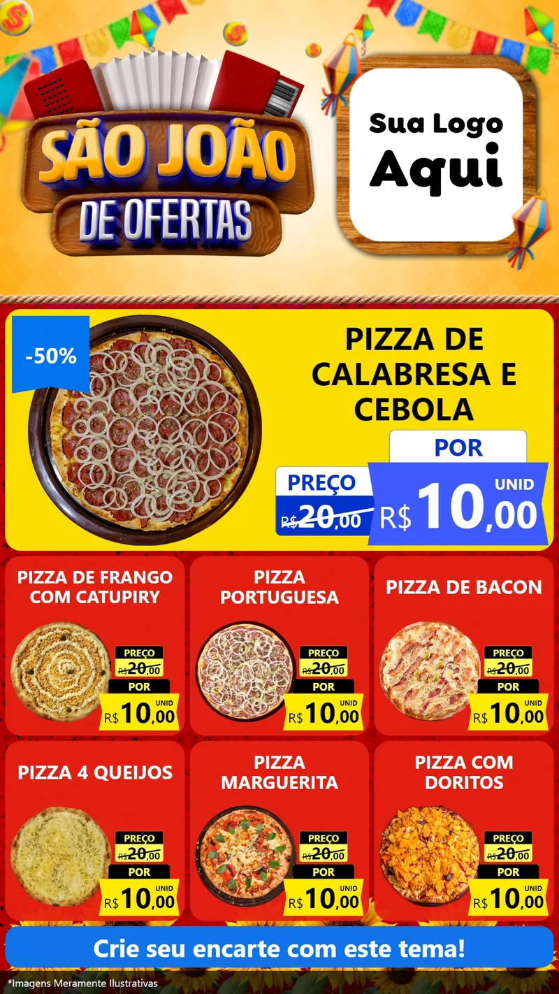 Modelo de Rede Social para Stories com o tema São João de Ofertas para Pizzaria