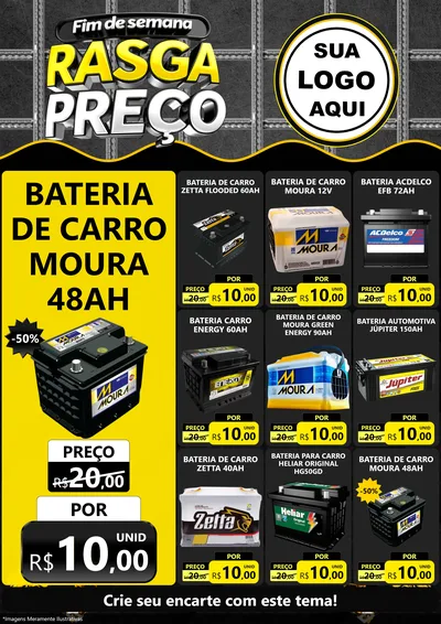 Modelo de Encarte para Encarte A4 Vertical com o tema Fim de Semana Rasga Preço para Baterias Elétricas
