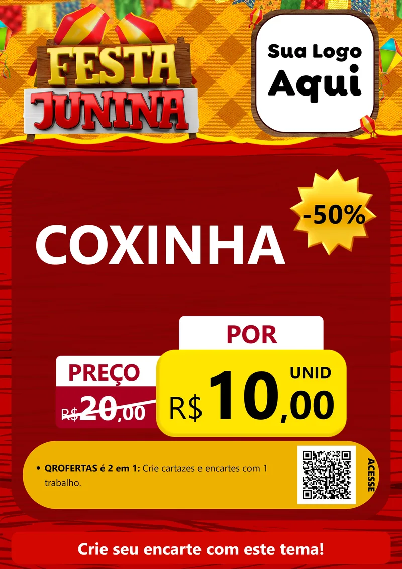 Modelo de Cartaz para Cartaz A4 Vertical com o tema Festa Junina para Salgadaria