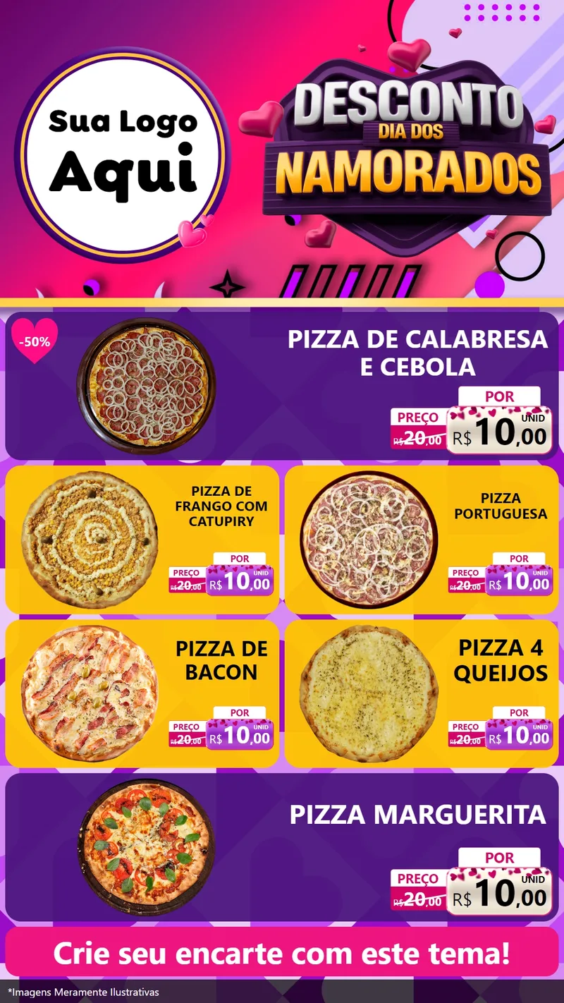 Modelo de TV para TV Vertical com o tema Desconto Dia dos Namorados para Pizzaria