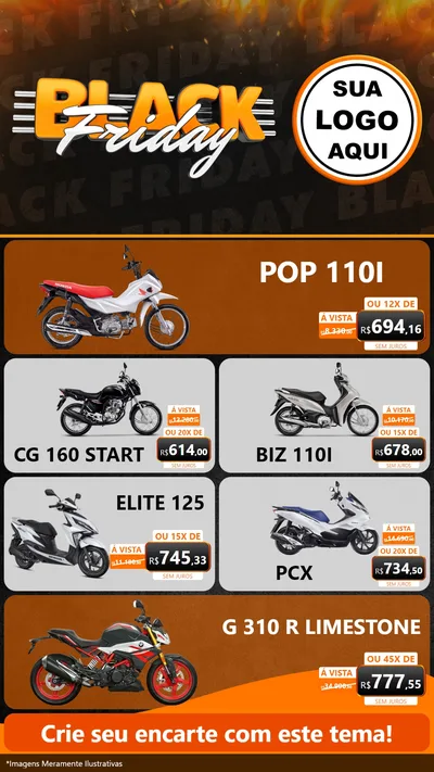 Modelo de TV para TV Vertical com o tema Black Friday para Concessionaria de Motos