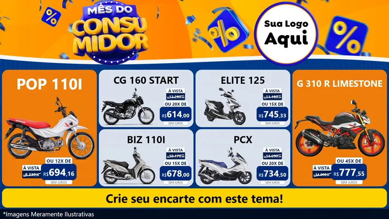 Modelo de TV para TV Horizontal com o tema Mês do Consumidor para Concessionaria de Motos