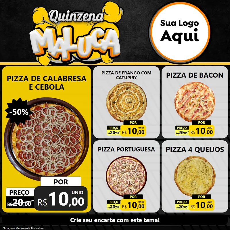 Modelo de Rede Social para Feed Facebook com o tema Quinzena Maluca para Pizzaria