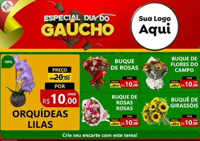 Modelo de Encarte para Encarte A4 Horizontal com o tema Especial Dia do Gaúcho para Floricultura e jardim
