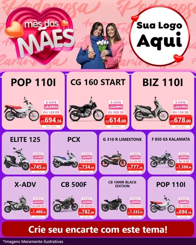 Modelo de Rede Social para Feed Instagram com o tema Mês Das Mães para Concessionaria de Motos