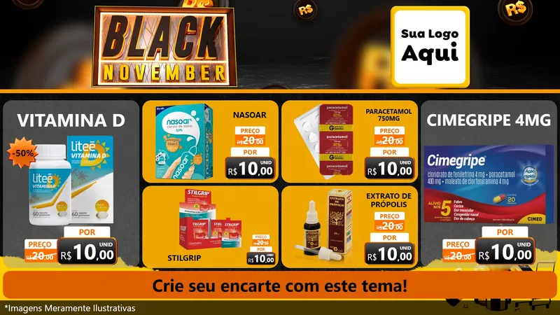 Modelo de TV para TV Horizontal com o tema Black November para Farmácia