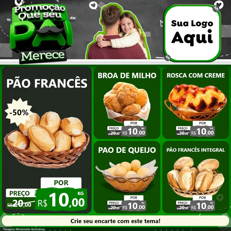 Modelo de Rede Social para Feed Facebook com o tema Promoção Que seu Pai Merece para Padaria