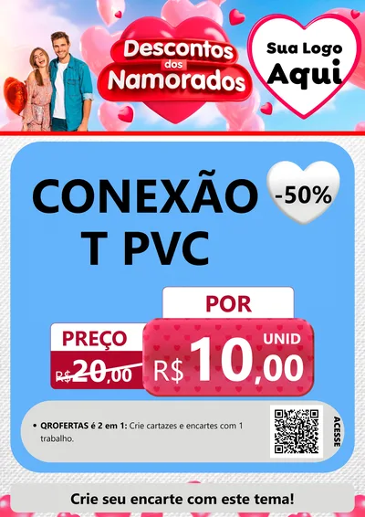 Modelo de Cartaz para Cartaz A4 Vertical com o tema Descontos dos Namorados para Tubos e conexões