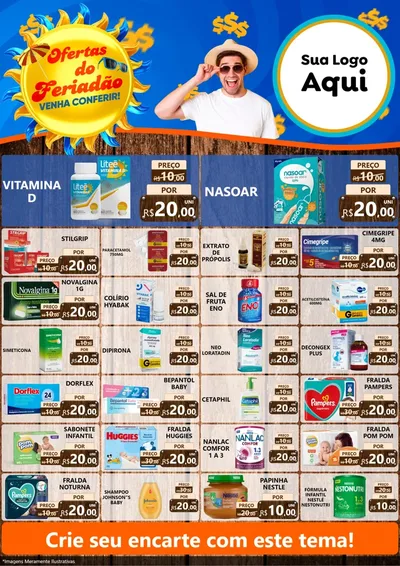 Modelo de Encarte para Encarte A4 Vertical com o tema Ofertas do Feriadão para Farmácia