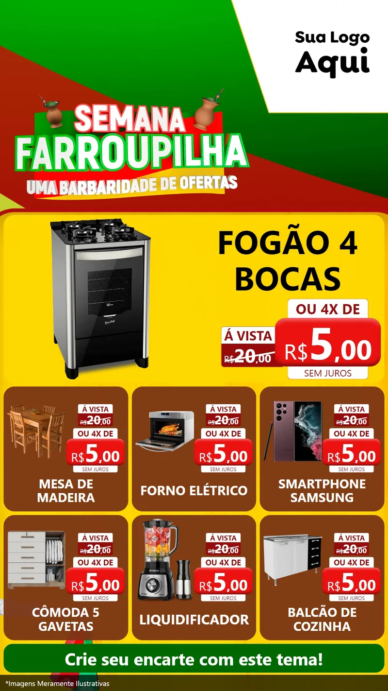 Modelo de Rede Social para Stories com o tema Semana Farroupilha - Uma Barbaridade de Ofertas para Móveis e Eletro