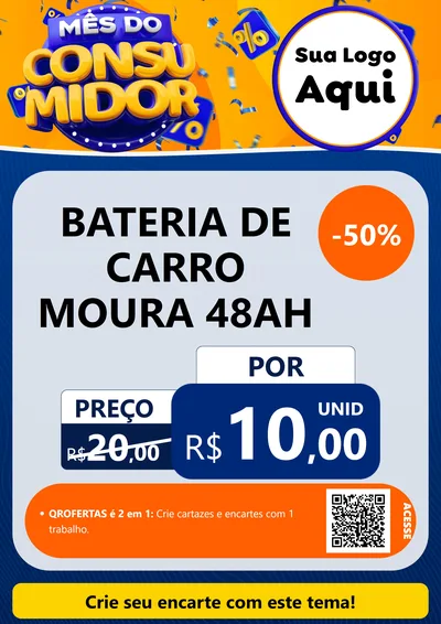 Modelo de Cartaz para Cartaz A4 Vertical com o tema Mês do Consumidor para Baterias Elétricas