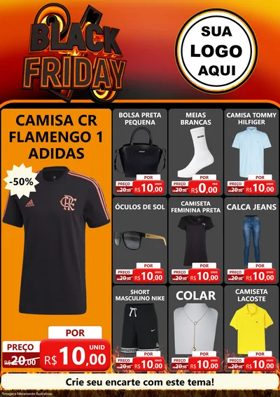 Modelo de Encarte para Encarte A4 Vertical com o tema Black Friday para Roupas e acessórios