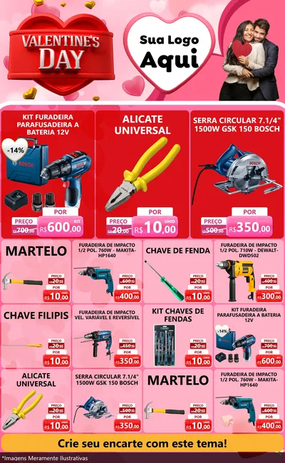 Modelo de Encarte para Encarte Grande com o tema Valentine's Day para Maquinas e Ferramentas