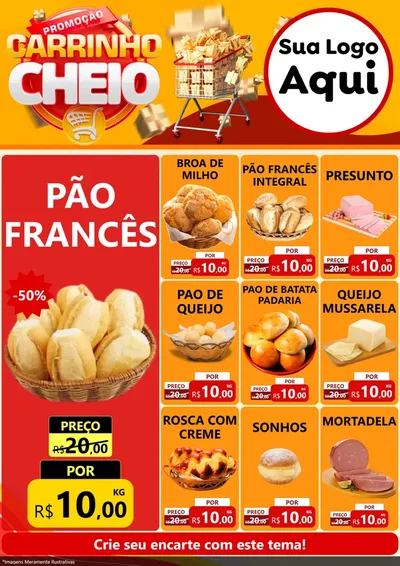 Modelo de Encarte para Encarte A4 Vertical com o tema Promoção carrinho cheio para Padaria