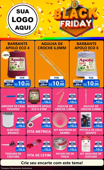 Modelo de Encarte para Encarte Grande com o tema Black Friday para Armarinho e Aviamentos