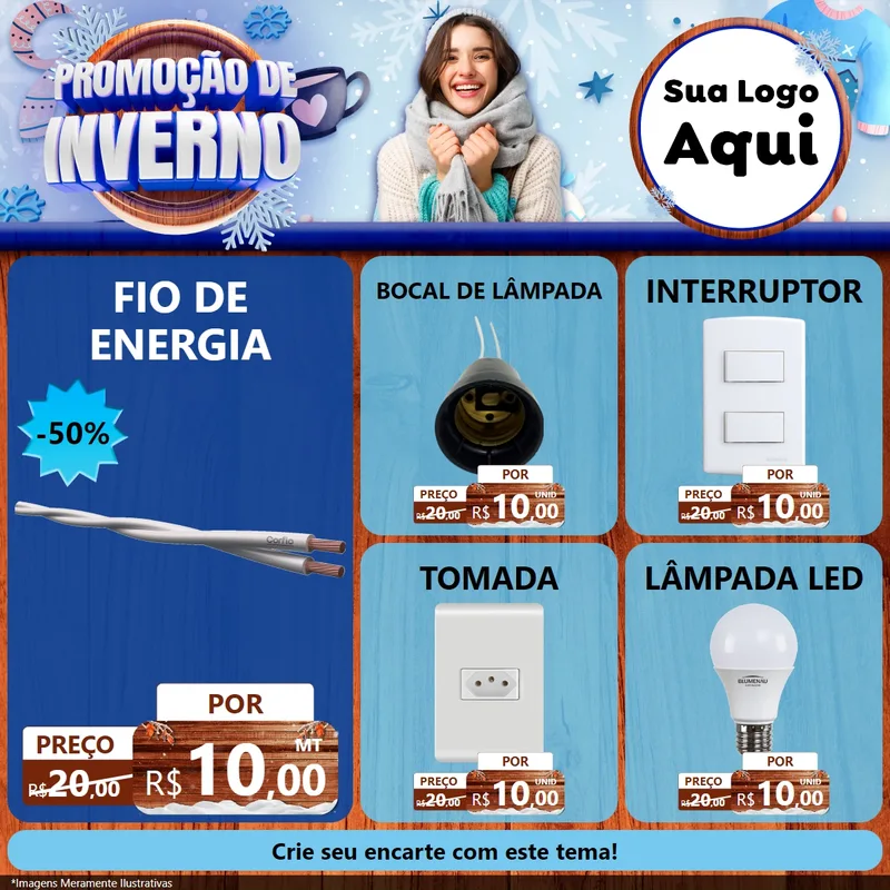 Modelo de Rede Social para Feed Facebook com o tema Promoção de Inverno para Materiais Elétricos