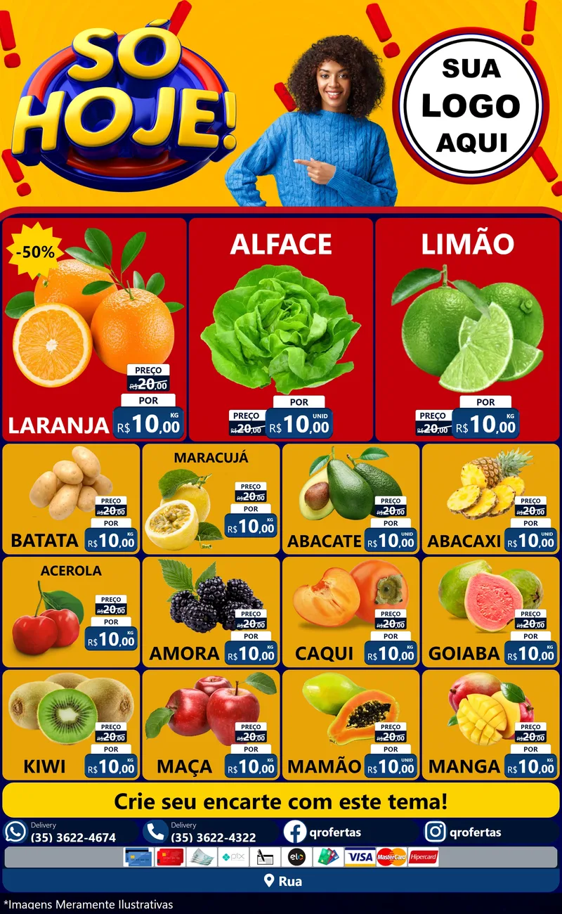 Modelo de Encarte para Encarte Grande com o tema Só Hoje! para Hortifrúti