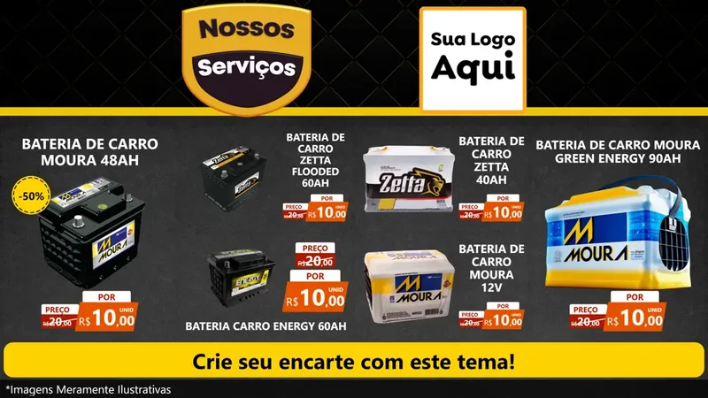 Modelo de TV para TV Horizontal com o tema Nossos Serviços para Baterias Elétricas