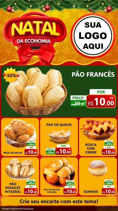 Modelo de Rede Social para Stories com o tema Natal da Economia para Padaria