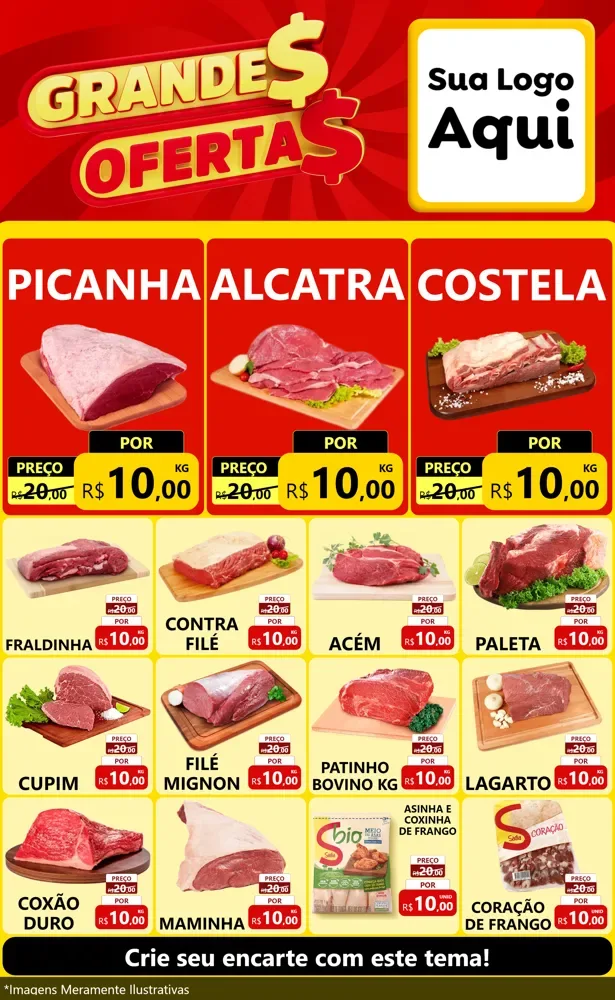 Modelo de Encarte para Encarte Grande com o tema Grandes Ofertas para Açougue