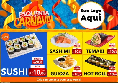 Modelo de Encarte para Encarte A4 Horizontal com o tema Esquenta de Carnaval para Comida japonesa