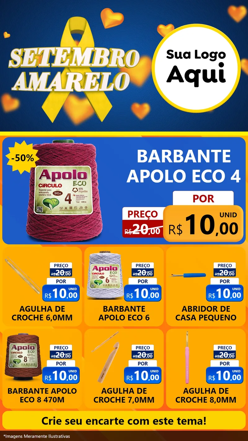 Modelo de Rede Social para Stories com o tema Setembro Amarelo para Armarinho e Aviamentos