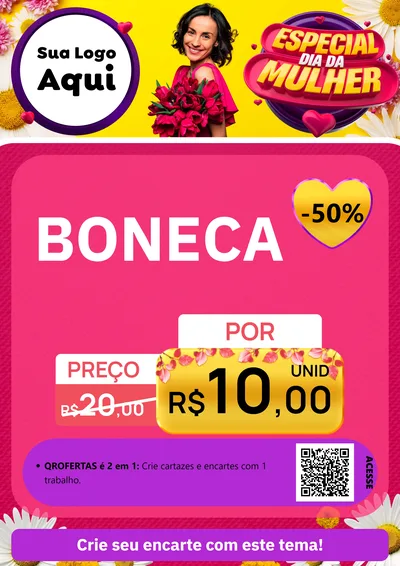 Modelo de Cartaz para Cartaz A4 Vertical com o tema Especial Dia da Mulher para Brinquedos