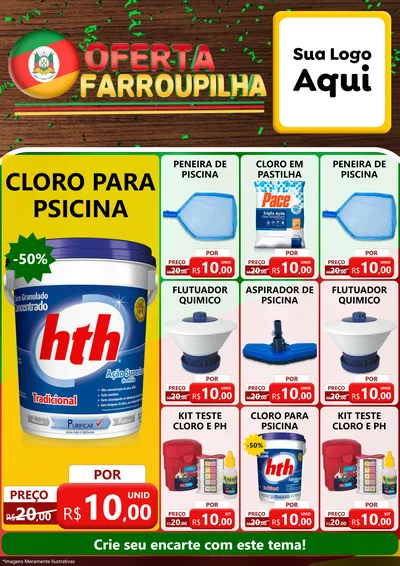 Modelo de Encarte para Encarte A4 Vertical com o tema Oferta Farroupilha para Produtos para Piscina