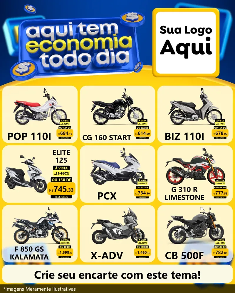 Modelo de Rede Social para Feed Instagram com o tema Aqui Tem Economia Todo Dia para Concessionaria de Motos