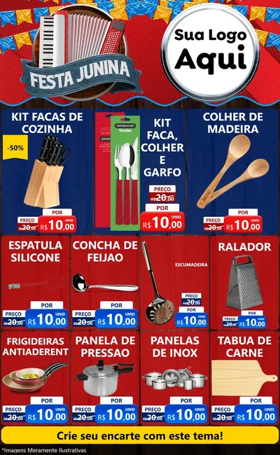 Modelo de Encarte para Encarte Grande com o tema Festa Junina para Utilidades Domésticas