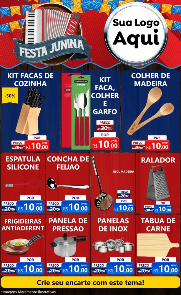 Modelo de Encarte para Encarte Grande com o tema Festa Junina para Utilidades Domésticas