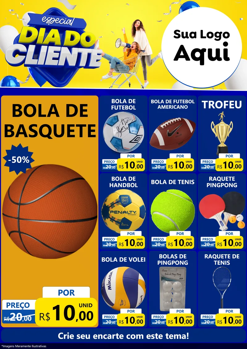 Modelo de Encarte para Encarte A4 Vertical com o tema Especial Dia do Cliente para Artigos Esportivos