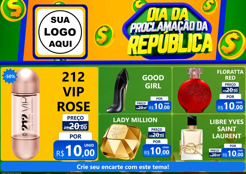 Modelo de Encarte para Encarte A4 Horizontal com o tema Dia Da Proclamação da República para Perfumes
