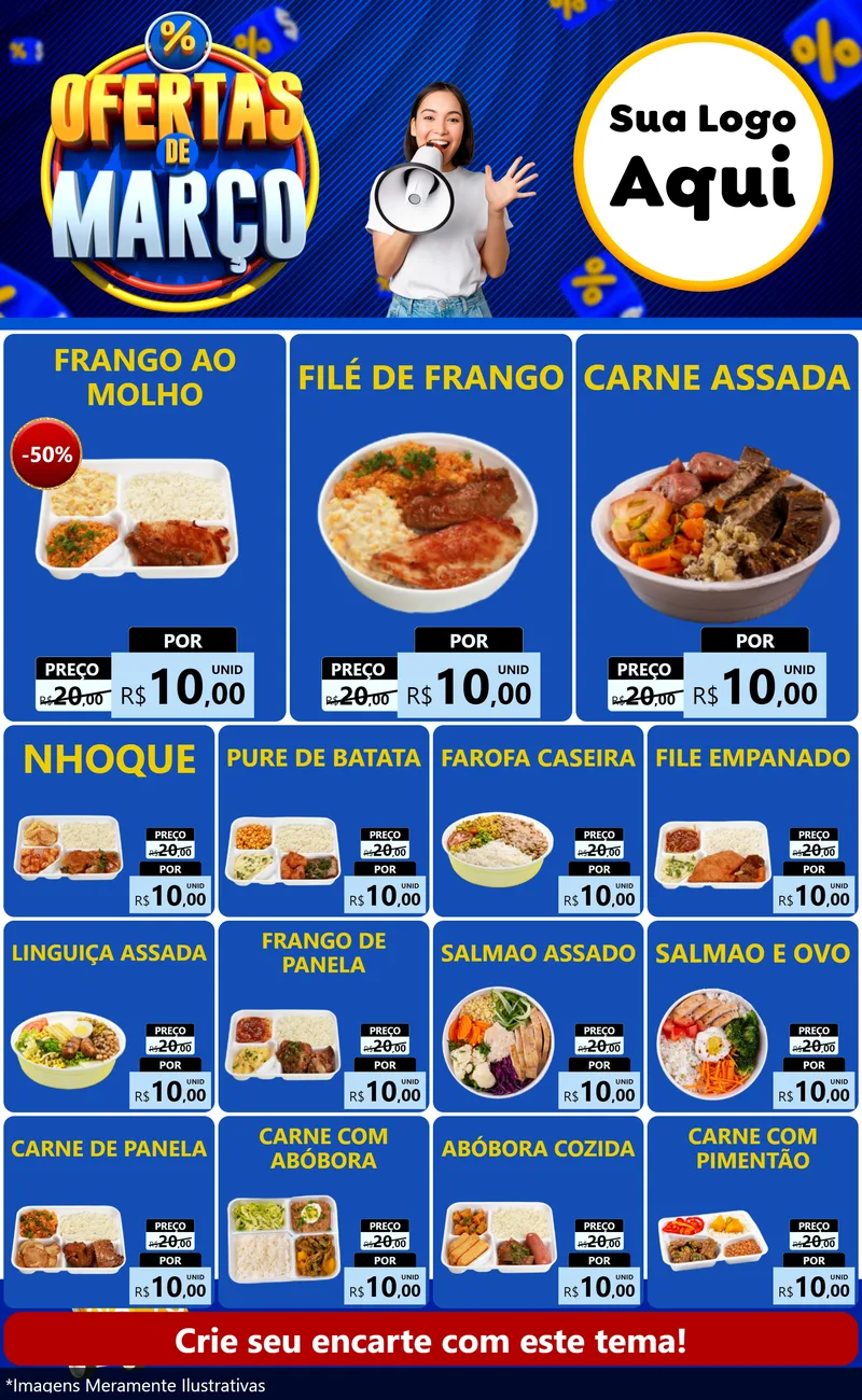 Modelo de Encarte para Encarte Grande com o tema Ofertas de Março para Restaurante