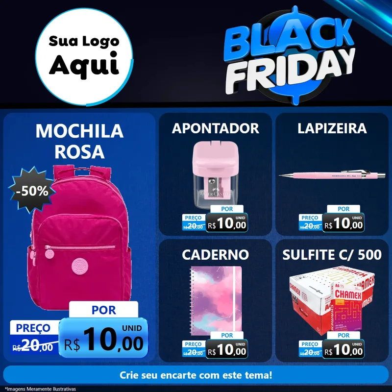 Modelo de Rede Social para Feed Facebook com o tema Black Friday para Papelaria