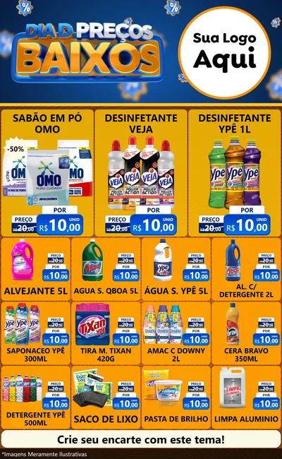 Modelo de Encarte para Encarte Grande com o tema Dia D Preço Baixo para Produtos de Limpeza