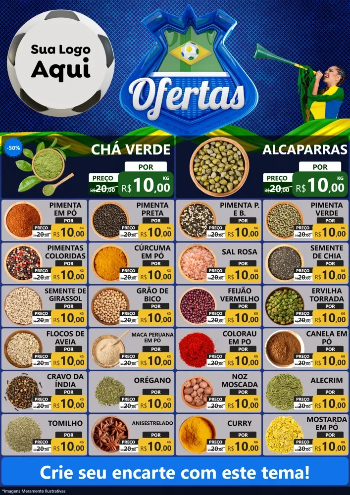 Modelo de Encarte para Encarte A4 Vertical com o tema Ofertas (Futebol) para Produtos Naturais